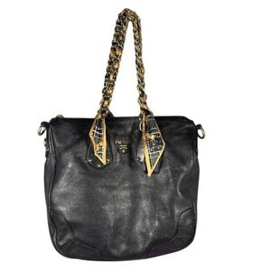 Prada Leather Chain Tote — Upcycled Luxury — Certificate Included